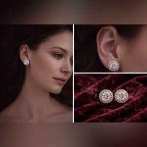 2.4ct D-Color Moissanite Round Halo Stud Earrings | GRA Certified | 925 Silver